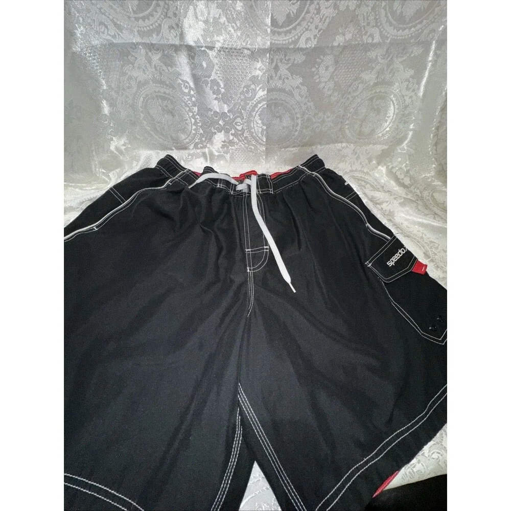 Speedo Swim Trunks Mens Board Shorts Mesh Brief Lined Black XL